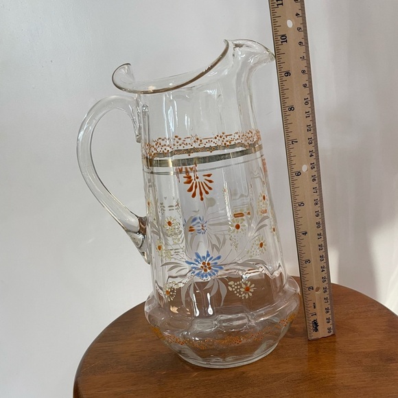 Vintage Victorian Style Exquisite Blown Glass Hand Painted Pitcher - Picture 5 of 7